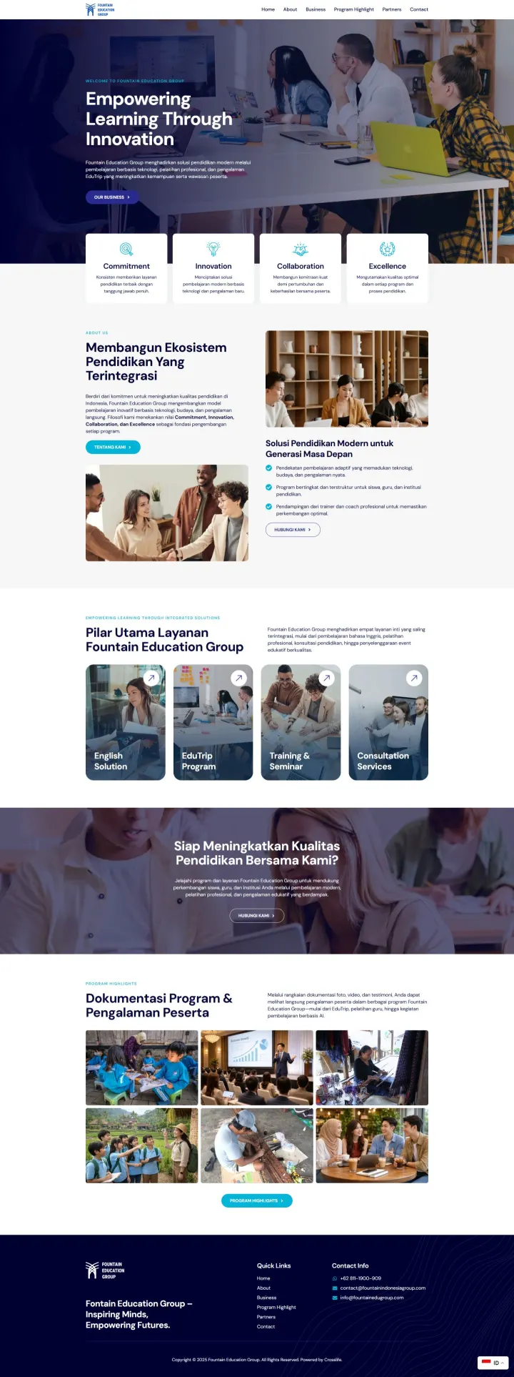 Halaman 1 website Fountain Edu Group