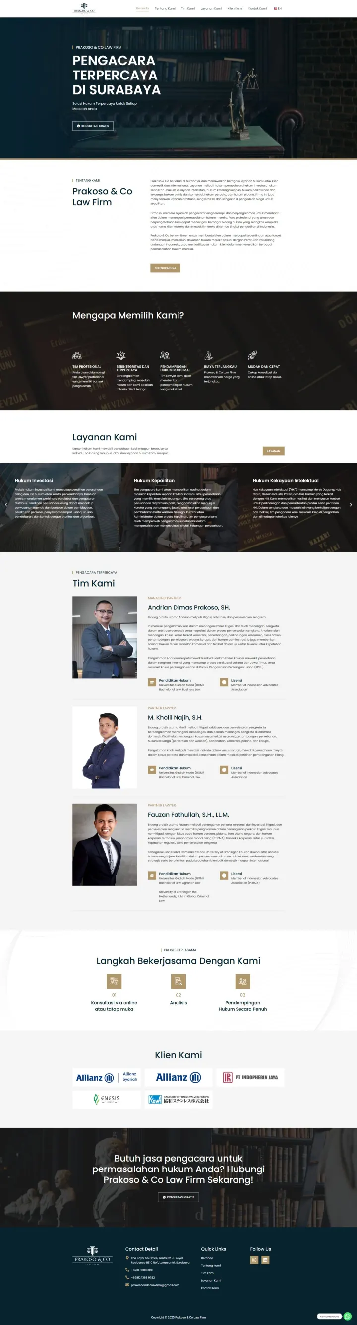 Halaman 1 website Prakoso & Co Law Firm