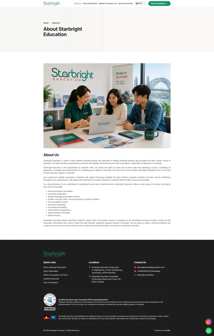 Halaman 2 website Starbright Education