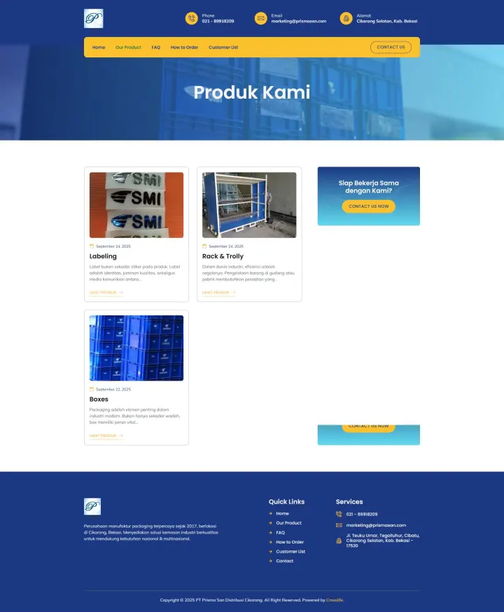 Halaman 4 website Prisma San Distribusi Cikarang