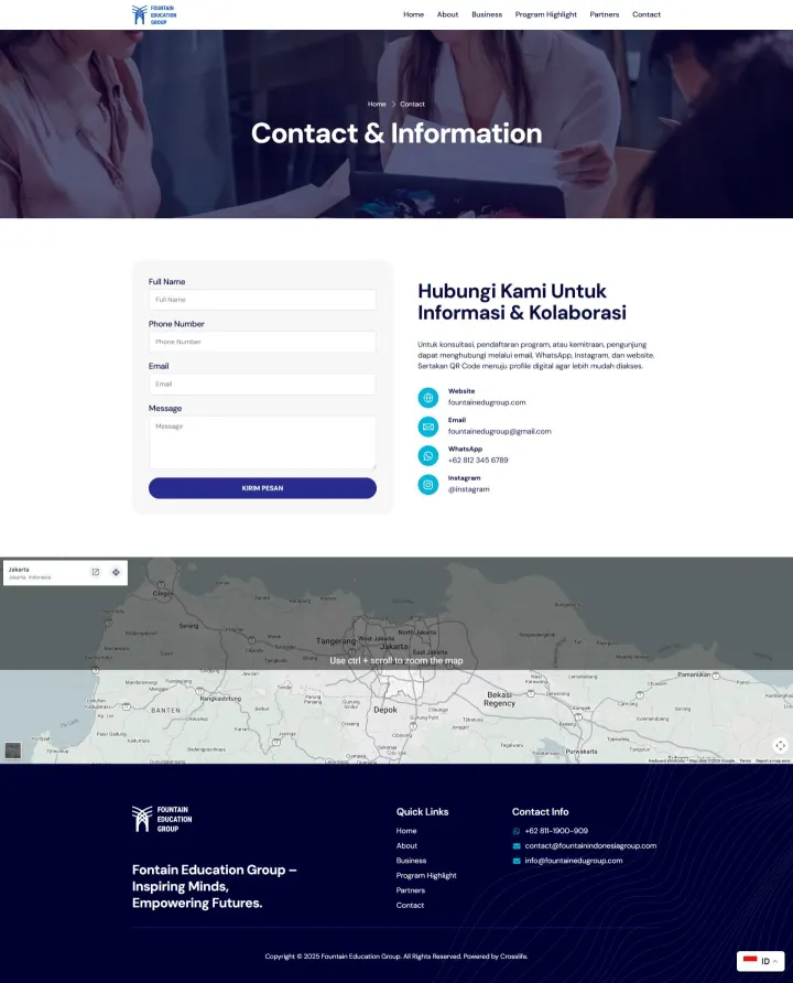 Halaman 6 website Fountain Edu Group