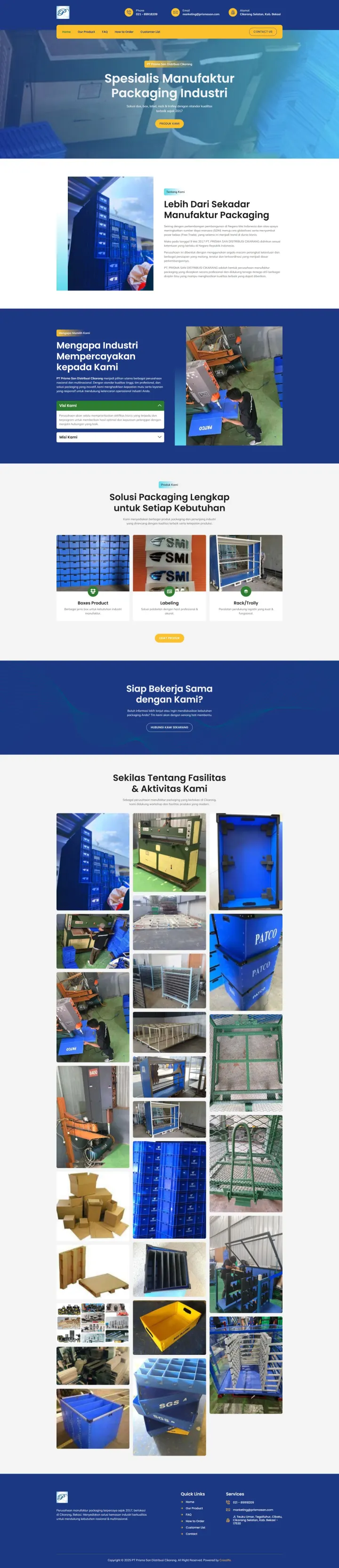 Halaman 1 website Prisma San Distribusi Cikarang