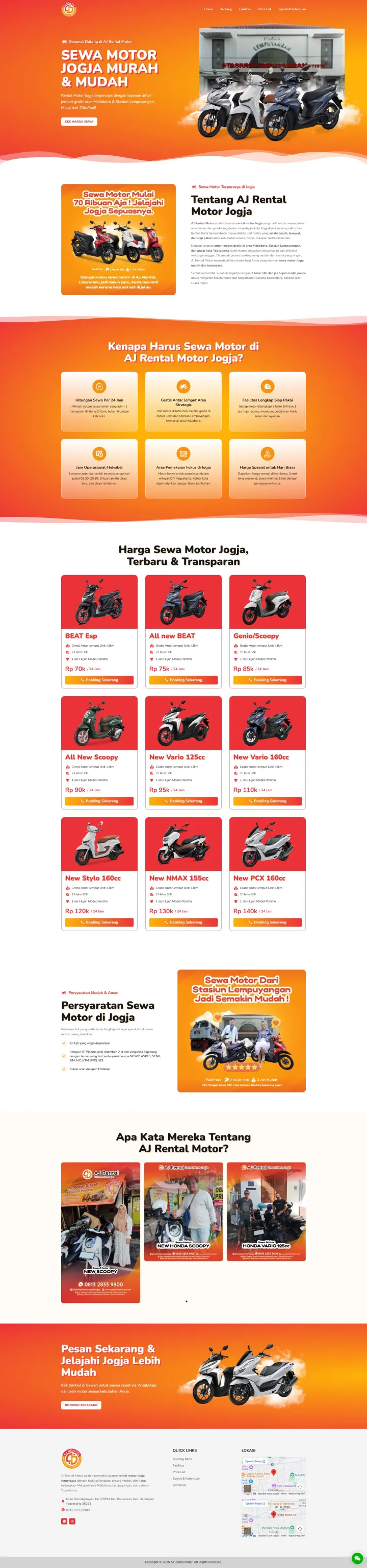 Halaman 1 website AJ Rental Motor