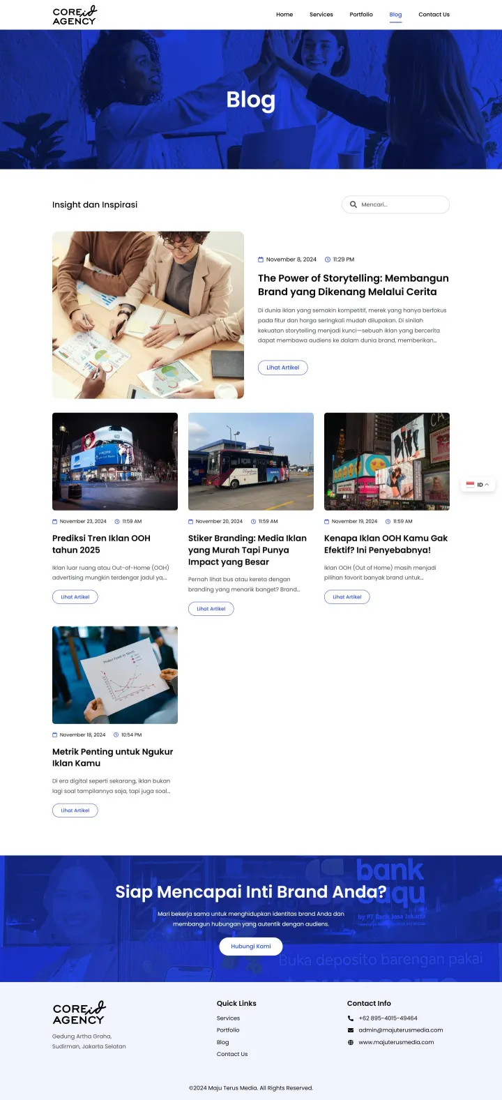Halaman 2 website Core ID Agency (Majuterusmedia)