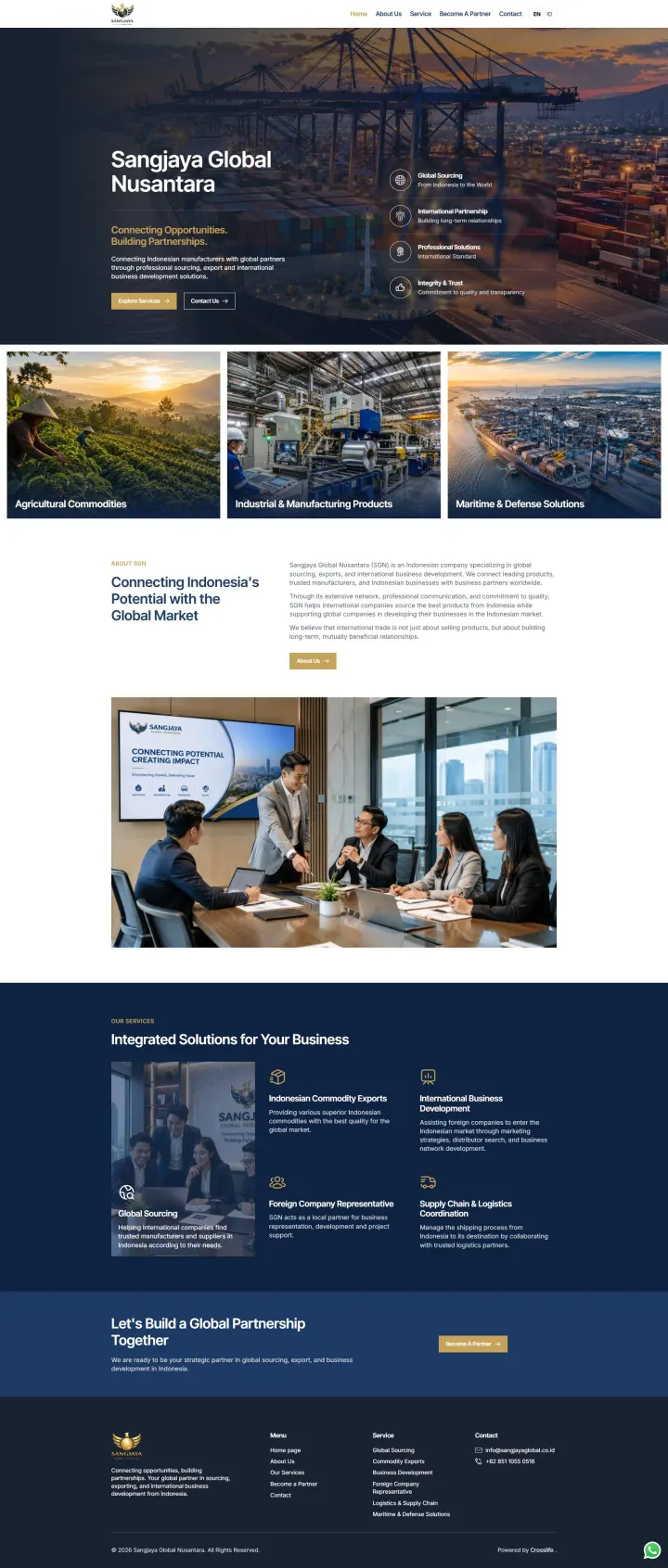 Halaman 1 website Sangjaya Global Nusantara