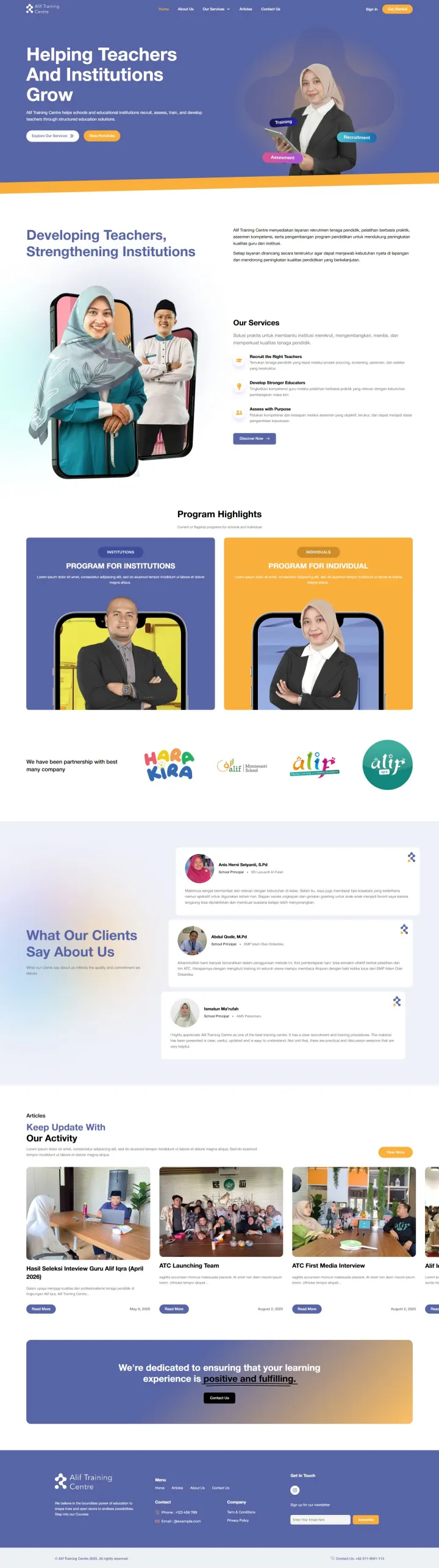 Halaman 1 website Alif Training Centre