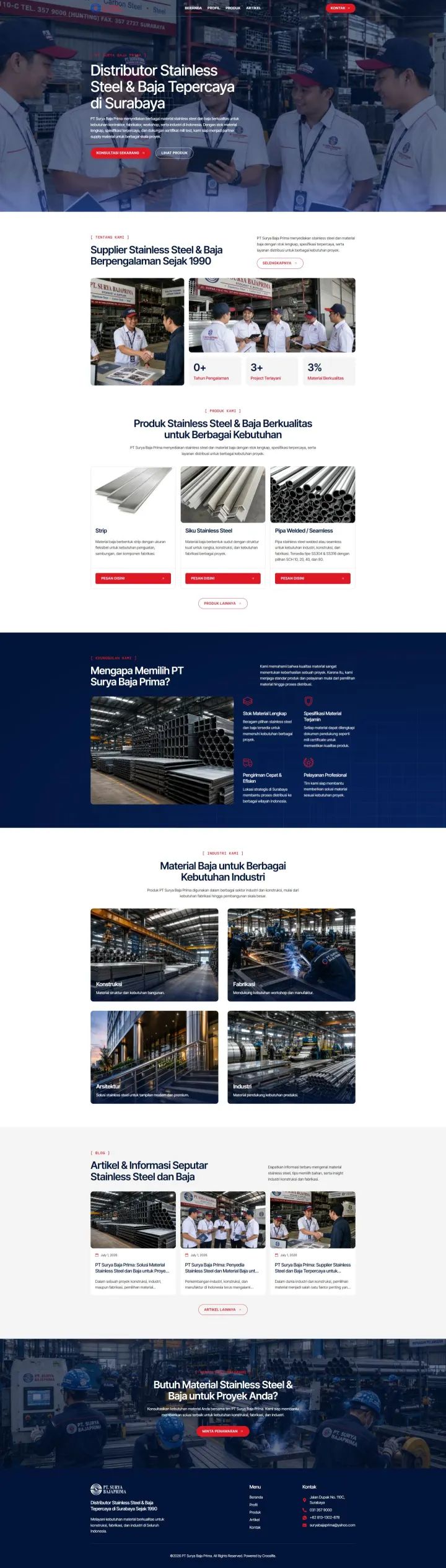 Halaman 1 website Surya Baja Prima