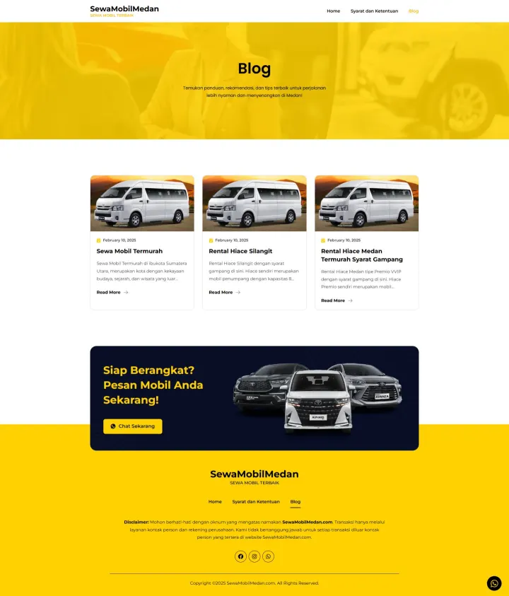 Halaman 2 website Sewa Mobil Medan