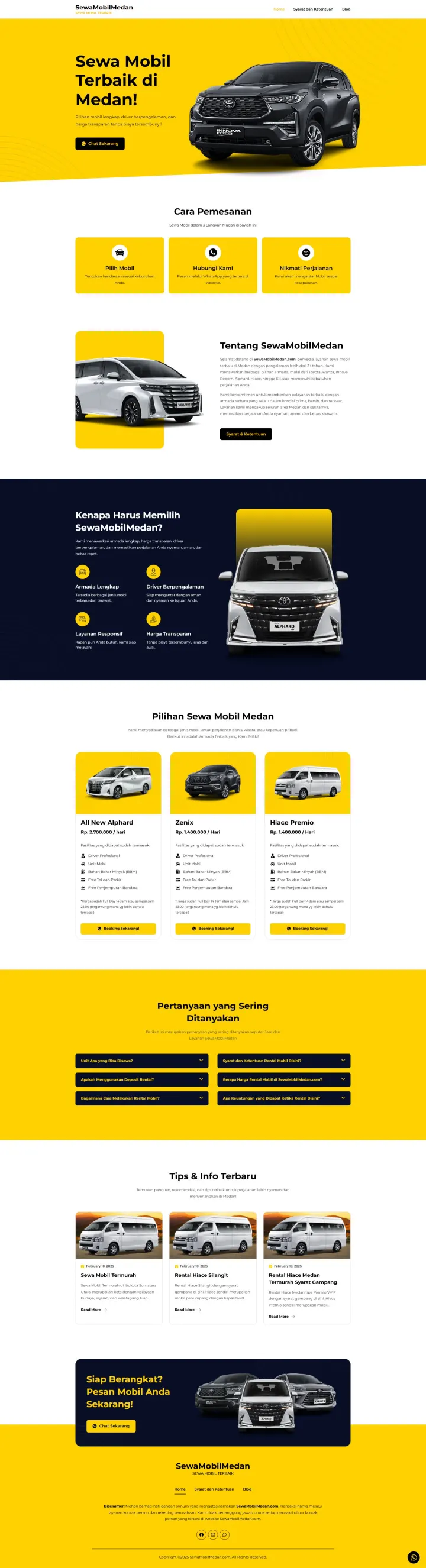 Halaman 1 website Sewa Mobil Medan