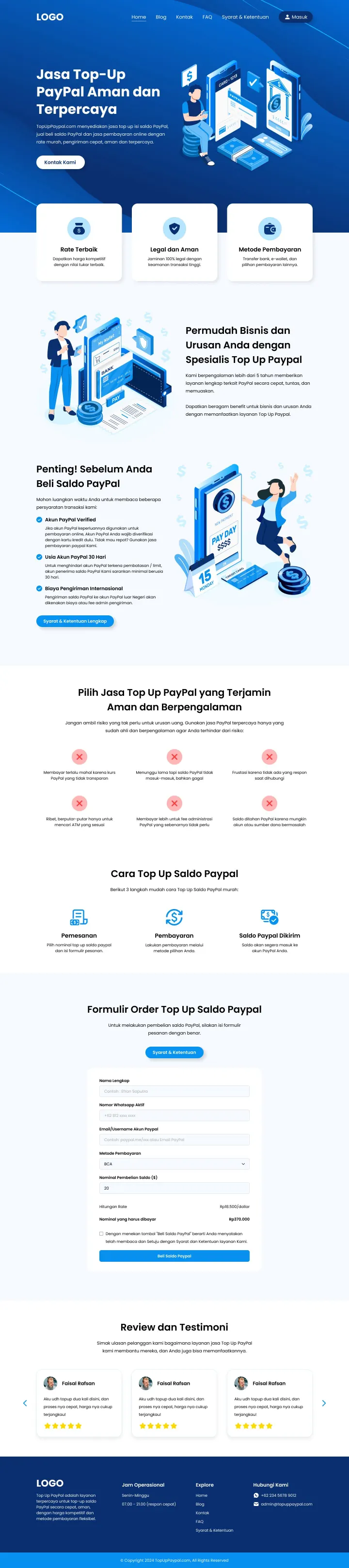 Halaman 1 website Top Up PayPal