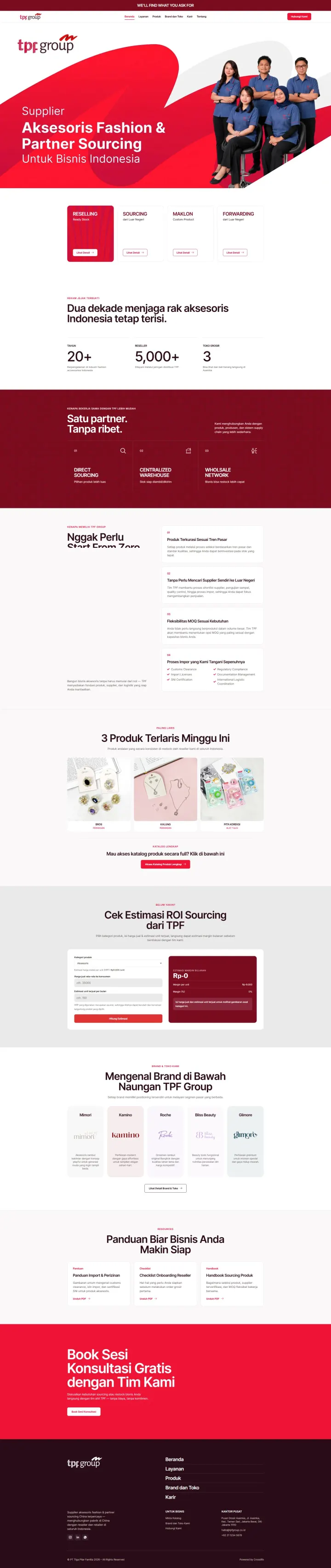 Halaman 1 website Tiga Pilar Familia