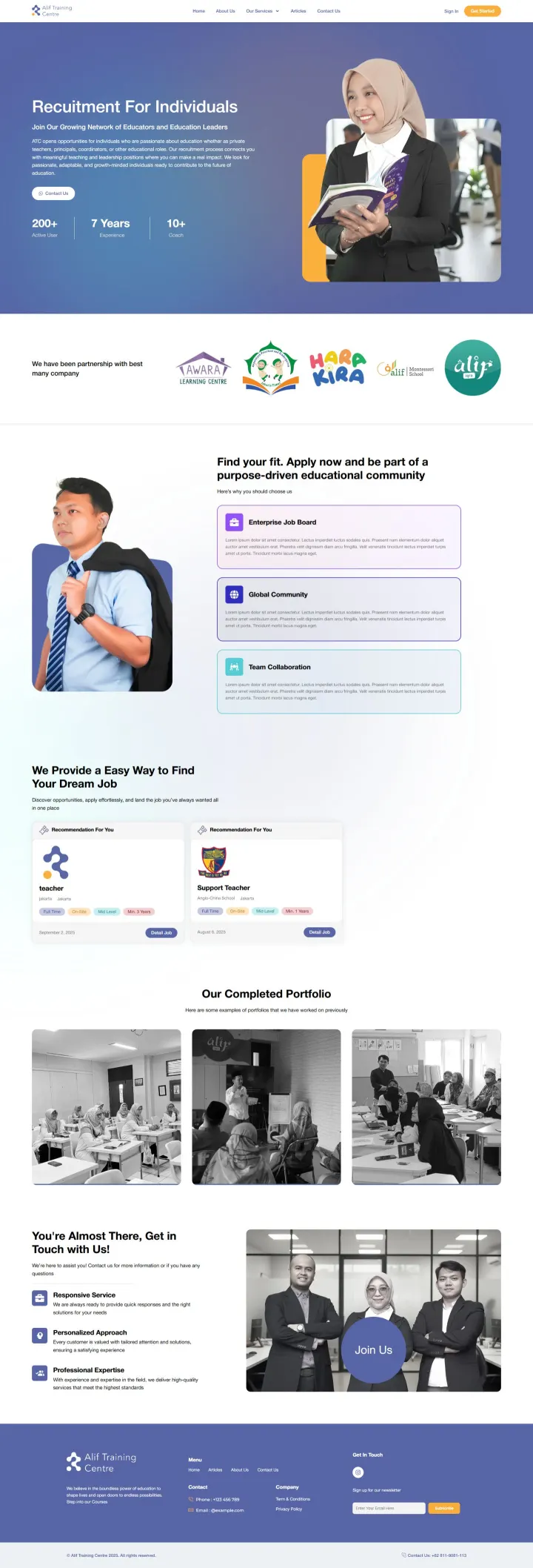 Halaman 6 website Alif Training Centre