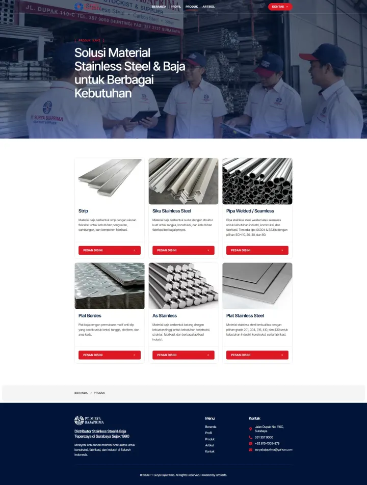 Halaman 4 website Surya Baja Prima