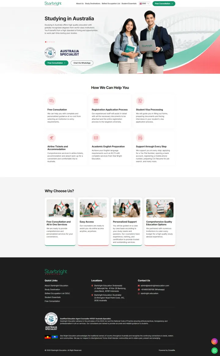 Halaman 1 website Starbright Education