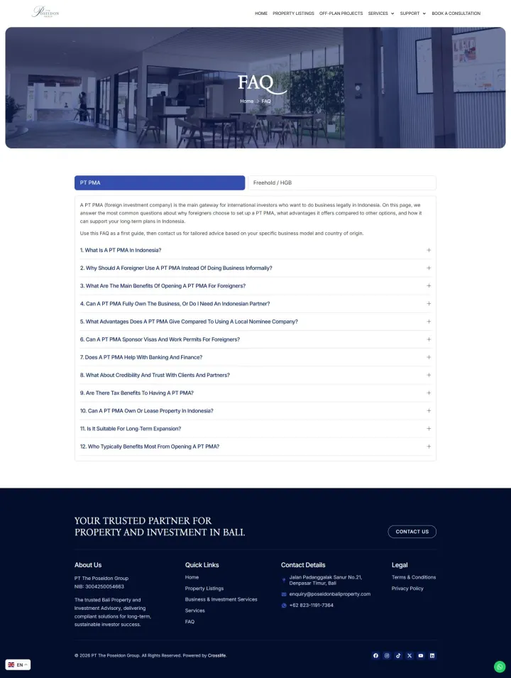 Halaman 4 website Poseidon Bali Property