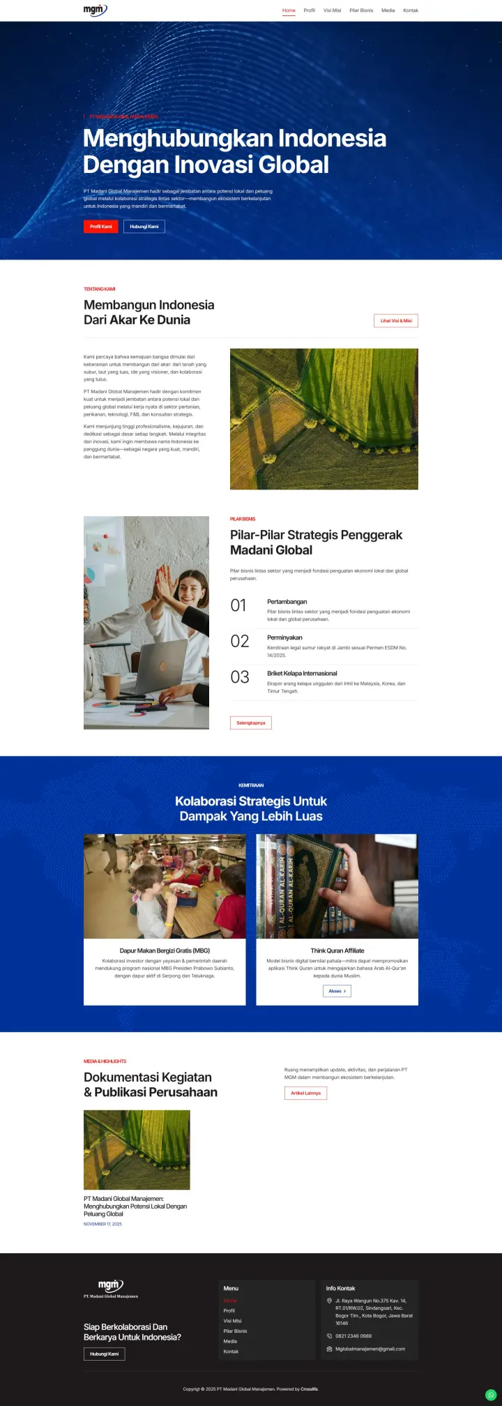 Halaman 1 website Madani Global Manajemen
