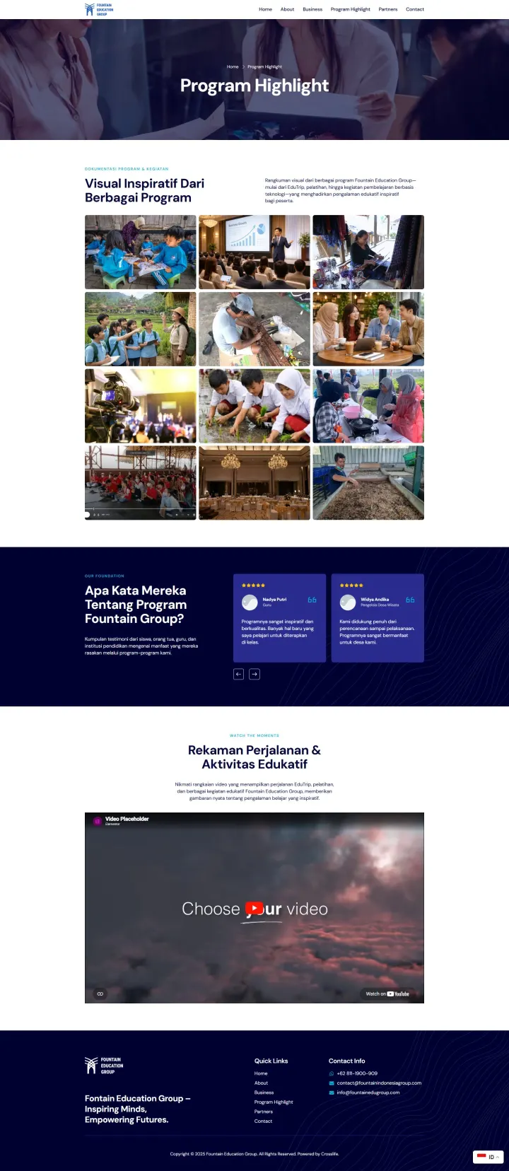 Halaman 4 website Fountain Edu Group