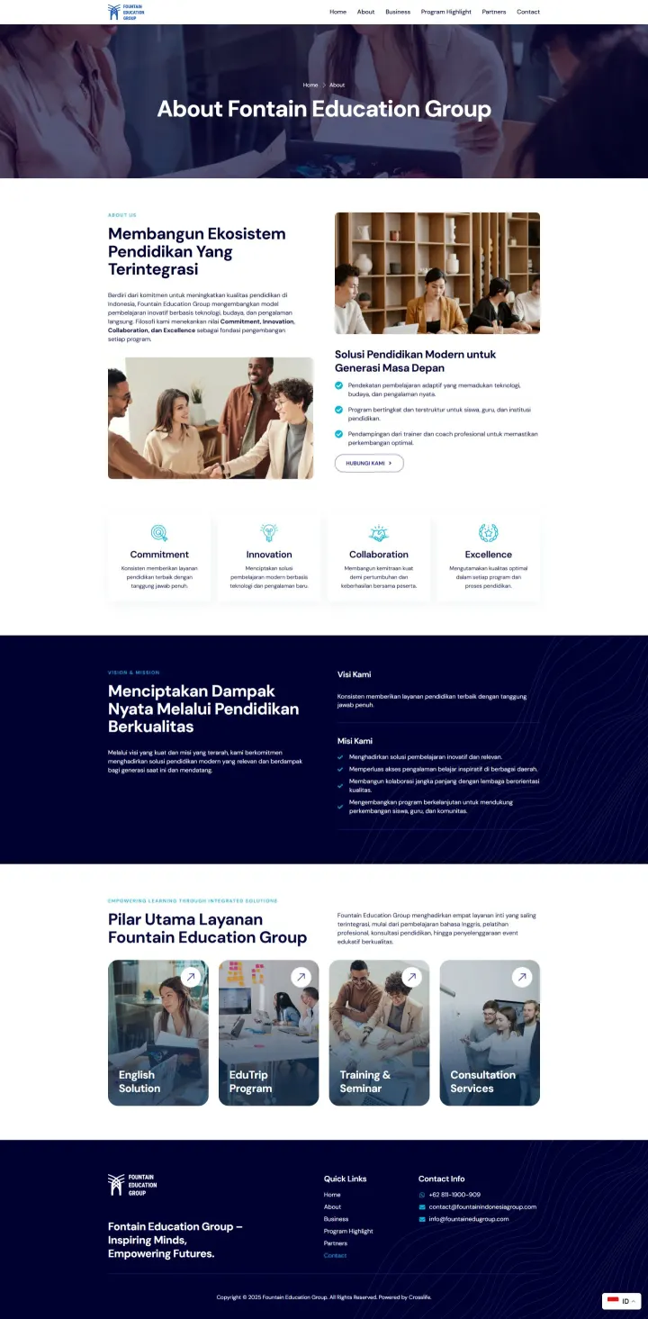 Halaman 2 website Fountain Edu Group
