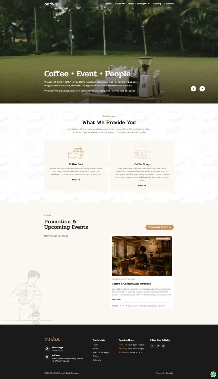 Halaman 1 website Ourkin Coffee