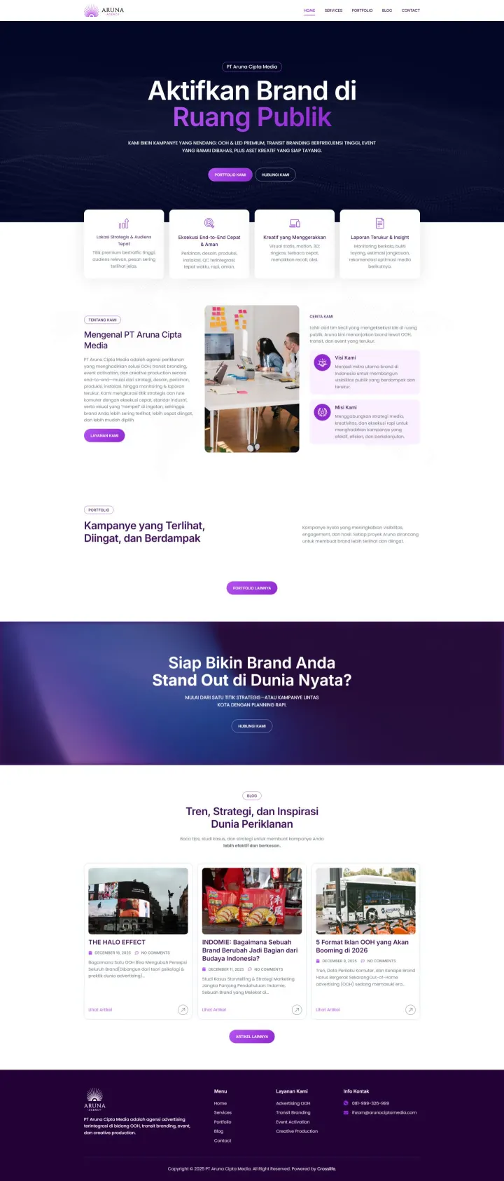 Halaman 1 website Aruna Cipta Media