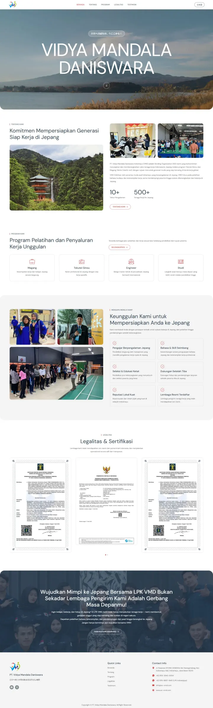 Halaman 1 website So-VMD (Vidya Mandala Daniswara)