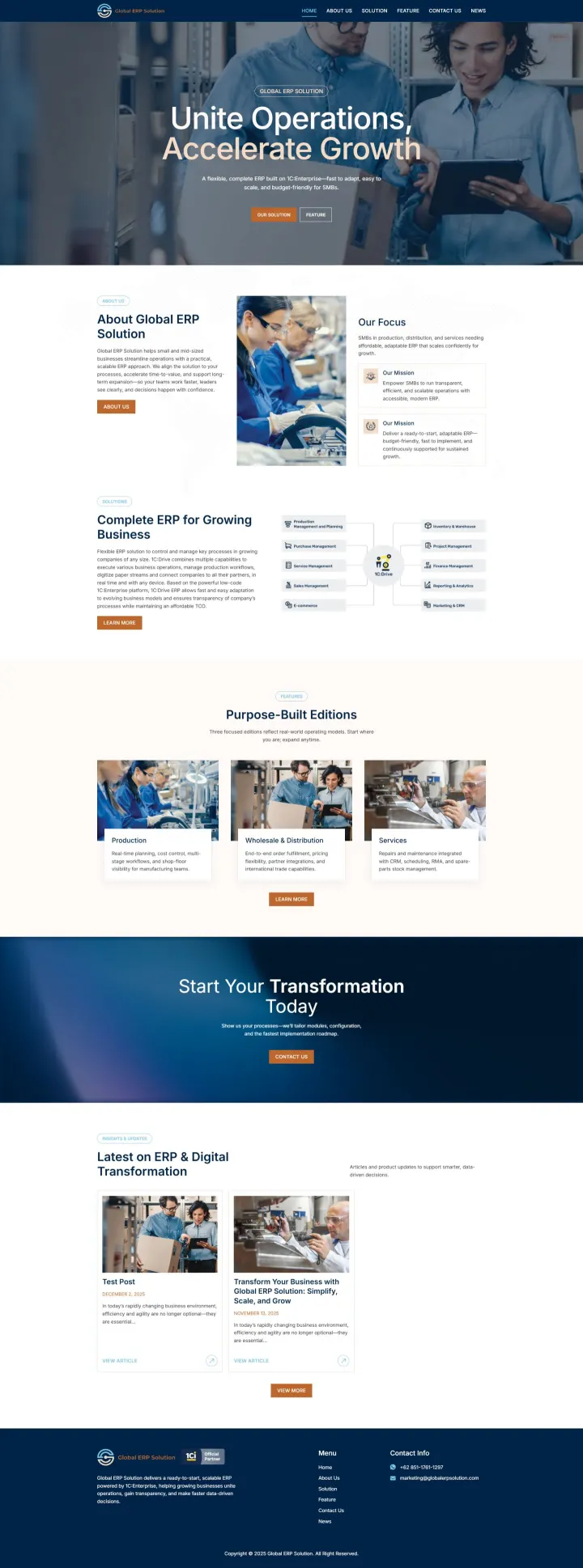 Halaman 1 website Global ERP Solution