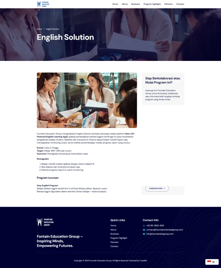 Halaman 5 website Fountain Edu Group