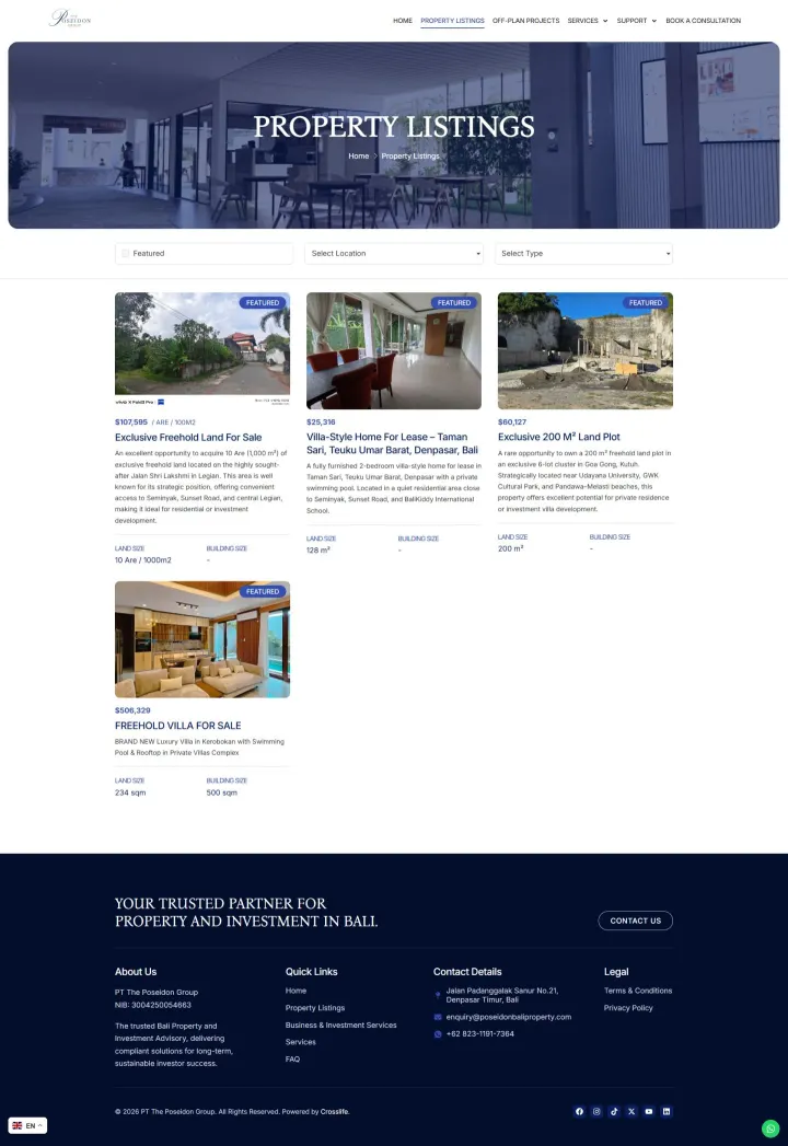 Halaman 6 website Poseidon Bali Property
