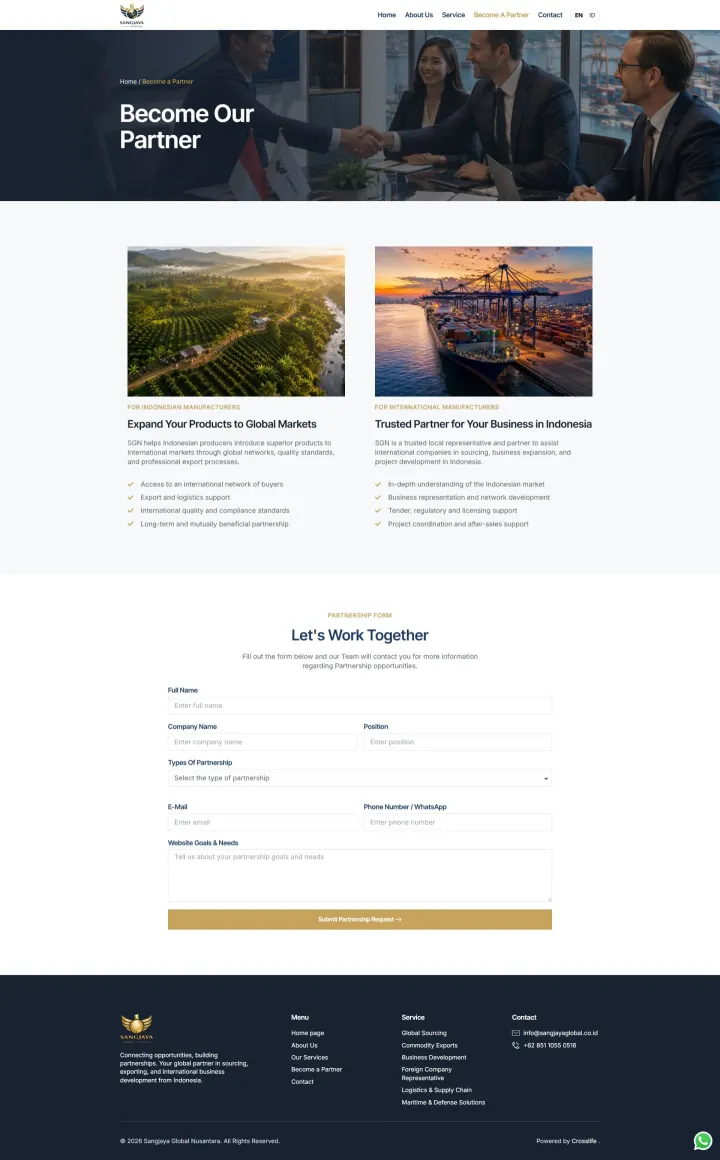 Halaman 4 website Sangjaya Global Nusantara