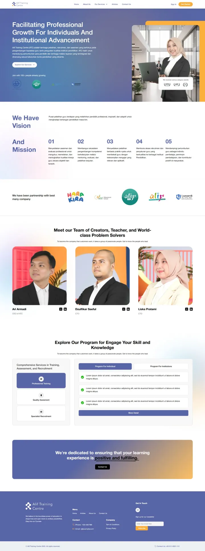 Halaman 2 website Alif Training Centre