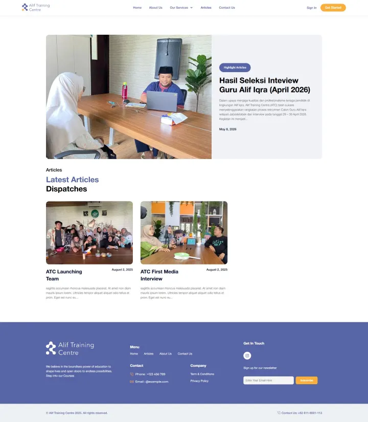 Halaman 3 website Alif Training Centre
