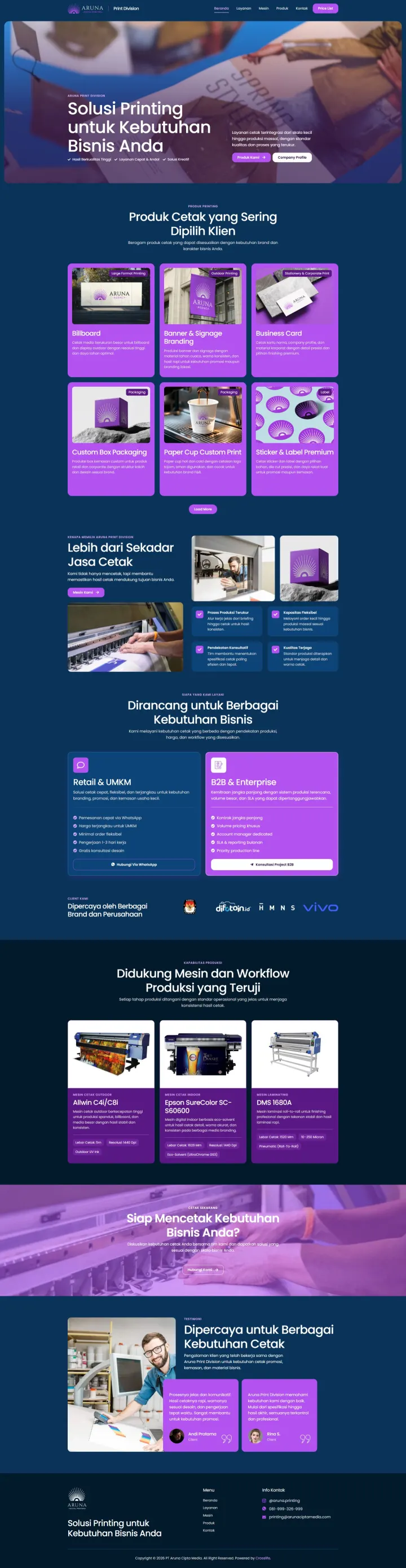 Halaman 1 website Aruna Print Division